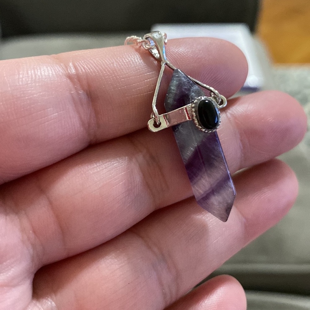 RAINBOW FLUORITE STERLING SILVER NECKLACE